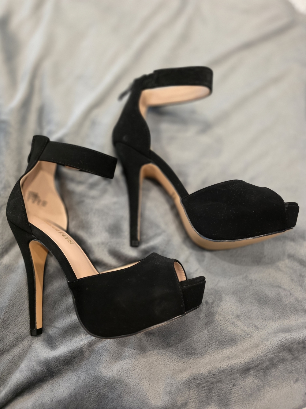 Black Platform Peep-Toe Ankle Strap Heels